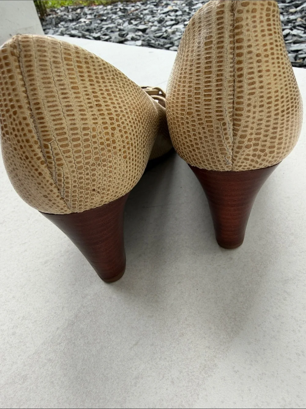 Tory Burch Beige/Tan Peep-Toe Flats with Logo Medallion